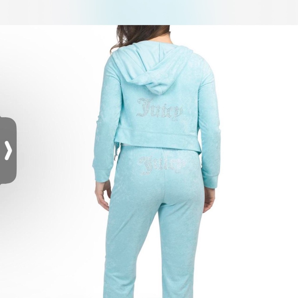 Light Blue Rhinestone 'Juicy' Velour Tracksuit Jacket & Pants